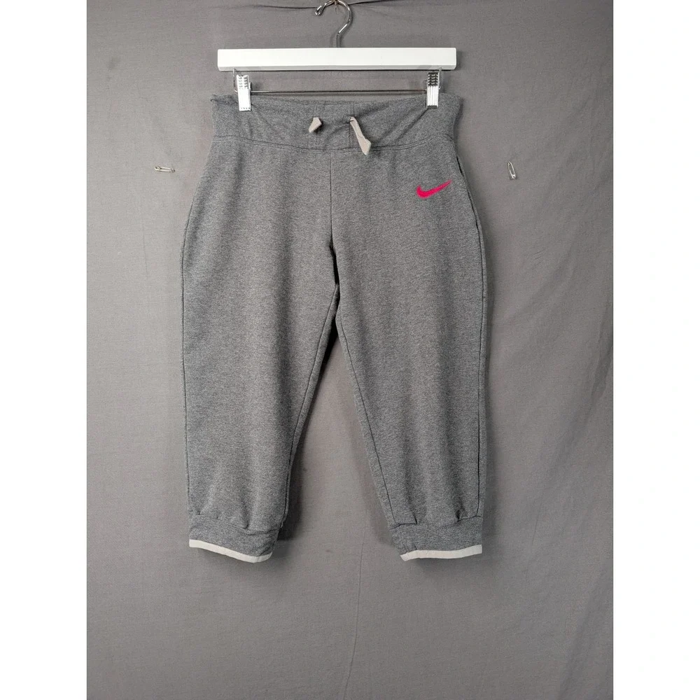 Nike Women's Dri-Fit Just Do It Crop Sweatpants Gray Pink Small